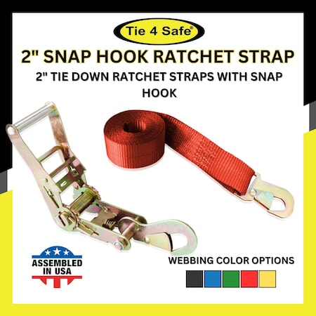 Tie 4 Safe 2" x 10' Ratchet Strap w/Snap Hook for Car Hauler Flatbed Trailer Wrecker Red, 4PK RT43-10-R-C-4
